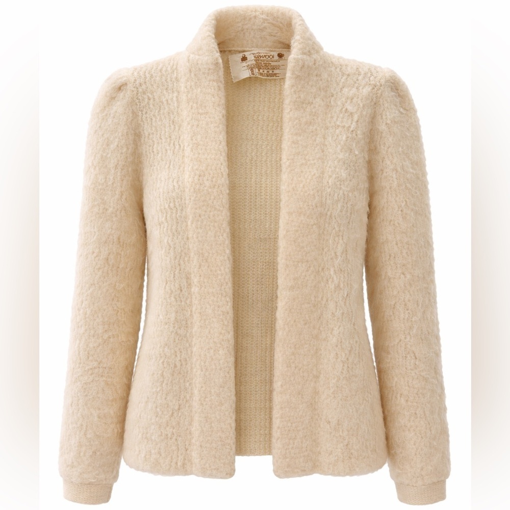 Alafoss Icewool Iceland 100% Wool Cardigan Cream Fuzzy Nordic Sweater Small